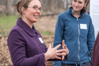 Kate Ballantine talking to a group of students
