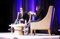 Rachel Maddow discusses the oil and gas industry and its impact on politics with professor of politics Kavita Khory ’84.