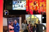 A collage of me singing at a conference, a picture of me and my team taken a few weeks ago in front of the JWST telescope at work, a picture of me giving a talk at NASA HQ last year, and meeting an astronaut at Goddard.