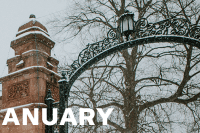 MHC gates with white text that reads January