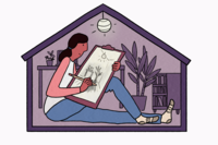 Illustration of a student working on an art piece
