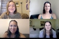 Students (clockwise from top left) Emma Watkins ’23, Lily James ’21, Kate Murray ’22 and Jaxzia Perez ’22 created a video to provide information on voting for their fellow Mount Holyoke students.