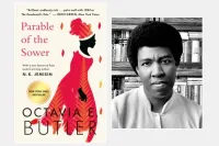 The cover of “Parable of the Sower” next to a photo of its author, Octavia E. Butler. Courtesy of the Seattle Public Library; courtesy of the Octavia E. Butler Estate