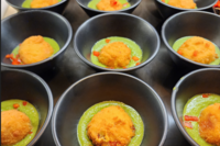 Roasted Arancini with minted pea purée is one of the many vegan dishes available from Dining Services.