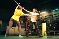&quot;Turn around, hellhound!&quot; Rochelle Malter ’18 (left) and Maria Signorelli ’17 fight to the death in a scene from &quot;Macbeth.&quot;