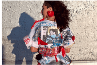 “National Dress,” by Sophia Hess ’22. Hess is a queer artist with a multinational heritage living on Tongva territory, also known as Los Angeles, California. She is currently studying studio art and environmental studies.