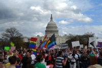 A group of people taking part in a rally near the Capitol in Washington, D.C.
