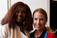 Rha Goddess (left) with Marcella Runell, vice president for student life and dean of students