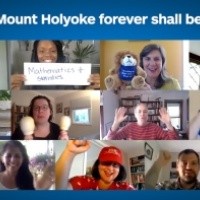 Screenshot from MHC Zoom call with staff of MHC cheering in the new academic year.