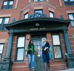 students-leaving-porter-hall.jpg Two students walking down the steps of Porter Hall