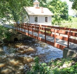 Bridge connecting lower lake with upper lake in the spring.