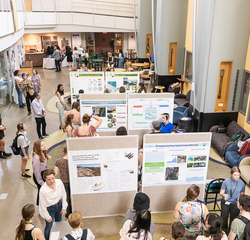 Aerial view of student poster presentations at MWCE Climate Justice Summit.