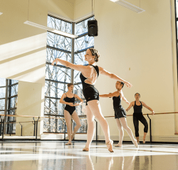 Students rehearsing in our sunlit dance studio