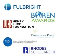 Collage of fellowship logos: Fulbright, Borean, Luce, Projects for Peace, DAAD, Rhodes