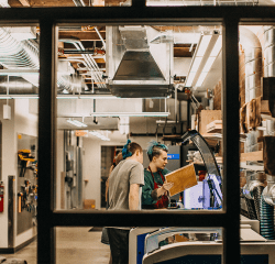 Looking through the window into the Fimbel Maker and Innovation Lab