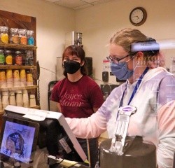 Students manning the counter at the Frances Perk coffee shop