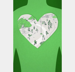 Illustration of the silhouette of a body with a large open heart