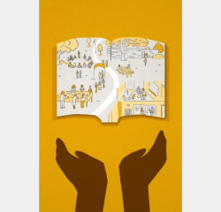 Illustration of two hands with an open book