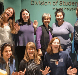 Members of an intergroup dialogue with Dr. Ximena Zuniga, one of the original creators of Intergroup Dialogue as a model for Social Justice Education