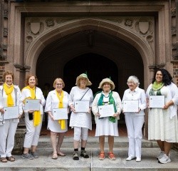 Left to Right: Alice C. Maroni ’75, Holly Hughes ’75, Eileen ML Epstein ’75, Roberta E. Aber ’65, Jacqueline E. Berkowitz ’65, Susan Nutter Keller ’55, Joana Souza ’05 were honored at Reunion I on May 24, 2025. Not pictured: Jenifer Chang ’05