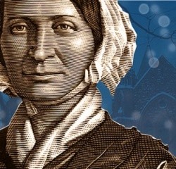 A cutout image of Mount Holyoke founder Mary Lyon