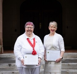 Left to Right: Sabrina L. Maurer ’90 and Julie A. Green ’95 were honored at REunion II on May 31, 2025. Not pictured: Silvia Maulini ’80, who was honored with the Medal of Honor at the 2024 European Alum Symposium in Munich, Germany, in October 2024.