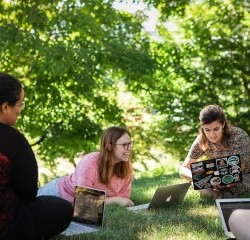 Professional and Graduate students outdoors in a discussion group.