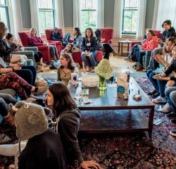 Students meeting in a residence hall living room