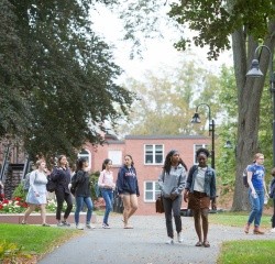 Students walking on the campus pathways. Photo by Ryan Donnell, 2017.