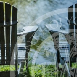 Adirondack chairs at MHC with MHC logo watermarked over it.