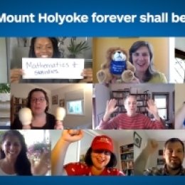 Screenshot from MHC Zoom call with staff of MHC cheering in the new academic year.