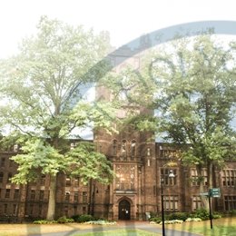 Photo of MHC campus with MHC logo watermarked over it.