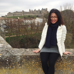 Hoa Nguyen in Carcassonne, a medieval town in southern France