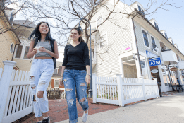 Students walking near the Village Commons in South Hadley