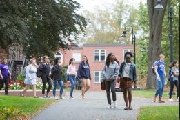 Students on campus walkways between classes