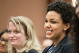 Students listening to a leadership lecture