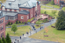 Students walking on the path in front of Blanchard