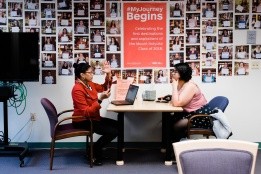 A career counselor working with a student in the Career Development Center