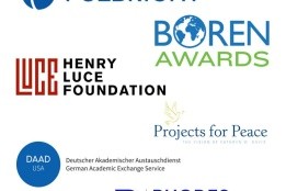 Collage of fellowship logos: Fulbright, Borean, Luce, Projects for Peace, DAAD, Rhodes