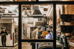 Looking through the window into the Fimbel Maker and Innovation Lab