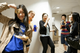 Students enjoying M&Cs