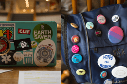 A side-by-side photo of an open laptop alone on a table in the library and a bookbag left on a chair