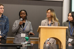 A panel of students in discussion during their LeAP Panel, 2023.