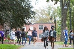 Students on campus walkways between classes