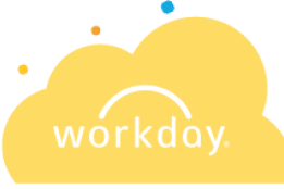 Workday logo in white over a yellow cloud shaped background