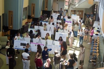 Student researchers presented their posters in the Marion Craig Potter ’49 Atrium. Photo courtesy of Katie Berry.