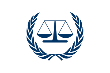 International Criminal Court Logo - Dark blue scales with leaves around