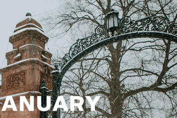 MHC gates with white text that reads January