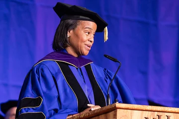 President Danielle R. Holley speaks during the Commencement ceremony in 2026.