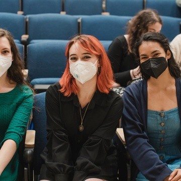 Mount Holyoke College students, left to right: Rebecca Kilroy; MHC contestant, Darwin Michener-Rutledge, and unknown student.